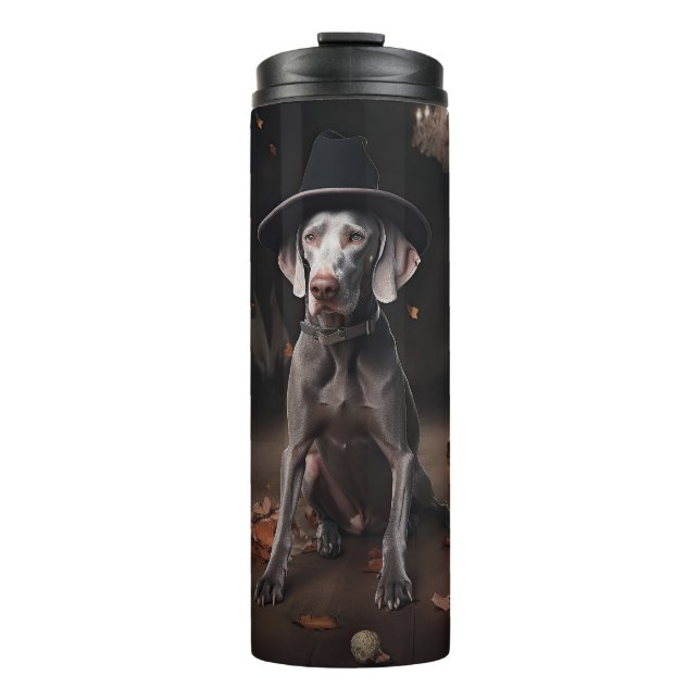Garrafa Térmica Weimaraner Pumpkins Halloween Scary (Frente)