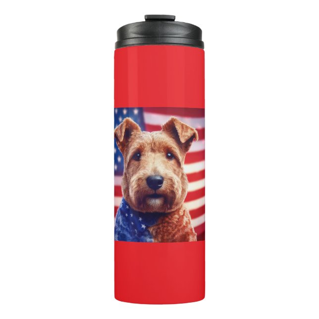 Garrafa Térmica Welsh Terrier Com Bandeira Americana E Bandana (Frente)