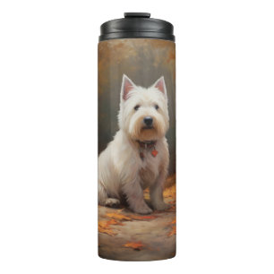Garrafa Térmica West Highland White Terrier no outono deixa cair