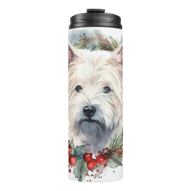 Garrafa Térmica West Highland White Terrier Wreath de Natal (Frente)