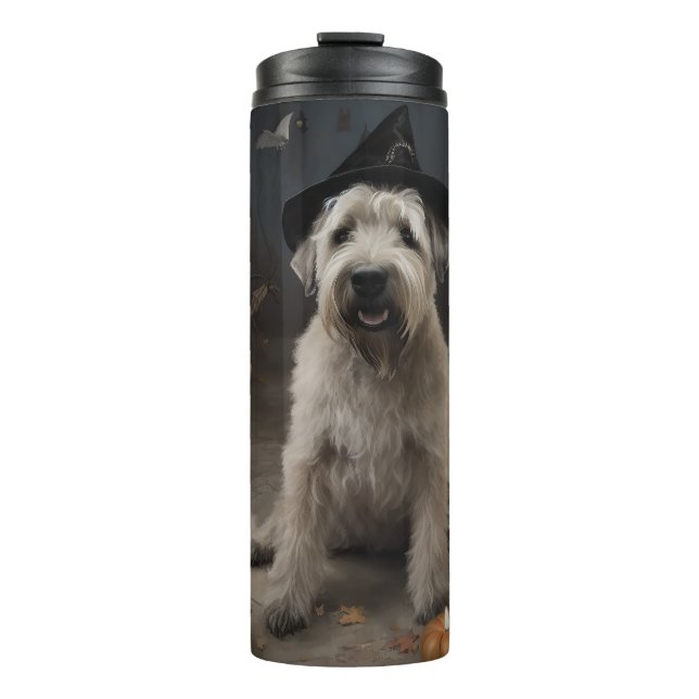 Garrafa Térmica Wheaten Terrier Pumpkins Halloween Assustado (Frente)