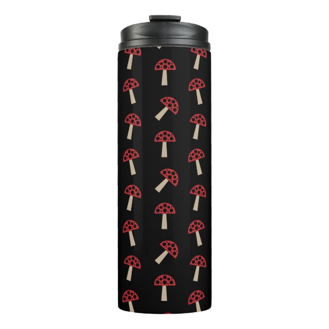 Garrafa Térmica Whimsical Mushrooms Red And Black Pattern (Frente)