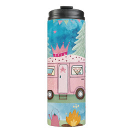 Garrafa Térmica Whimsical Pink Camper Van Camping Scene