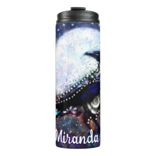 Garrafa Térmica Whimsical Raven Moon Floral Abstrato Personalizado