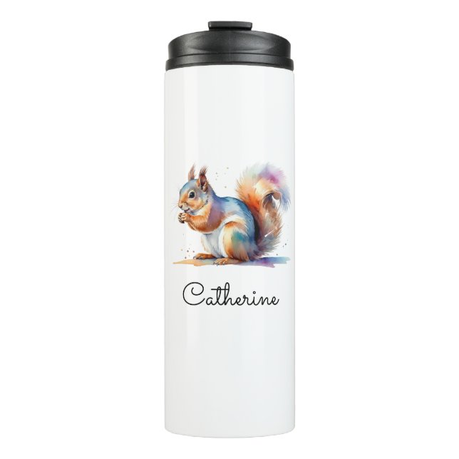 Garrafa Térmica Whimsical Watercolor Squirrel Personalized Travel (Frente)