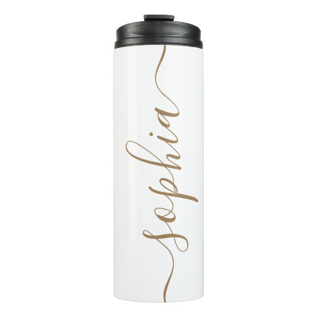 Garrafa Térmica White Gold Script Custom Name Thermal Tumbler (Frente)
