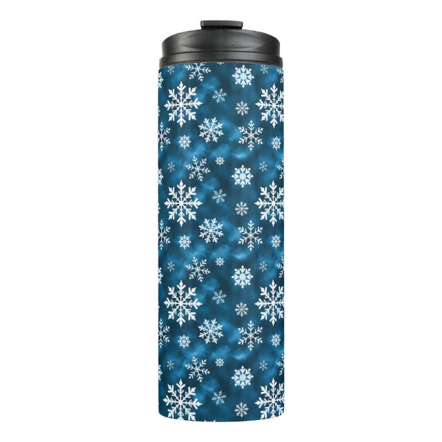 Garrafa Térmica White Snowflakes On Icy Blue Winter Background (Frente)