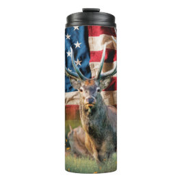 Garrafa Térmica Whitetail Deer American Flag Woods