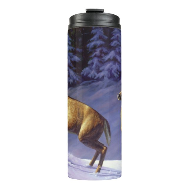 Garrafa Térmica Whitetail Deer Buck & Doe na Neve de inverno (Frente)