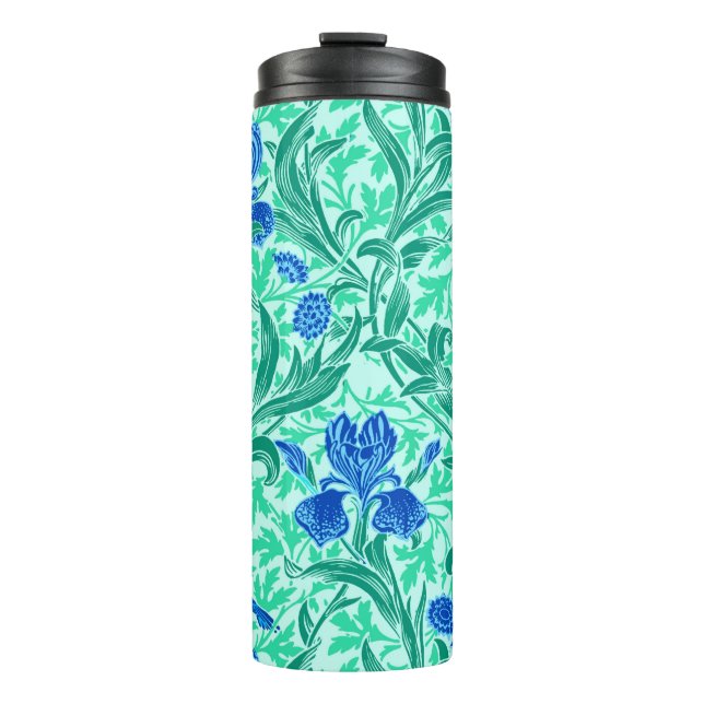 Garrafa Térmica William Morris Irises, Cobalt Blue, Aqua e Teal (Frente)