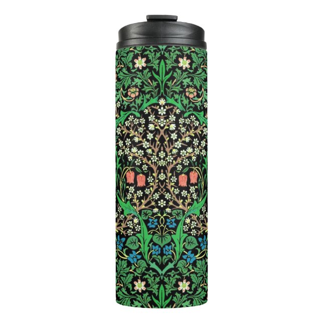Garrafa Térmica William Morris Jacobean Floral, Fundo Negro