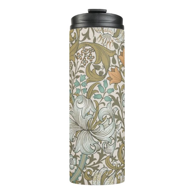 Garrafa Térmica William Morris Ouro Lily Blue Dourado Classic (Frente)