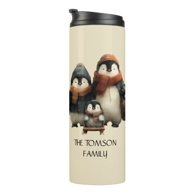 Garrafa Térmica Winter Penguin Family Personalized Design (Rotação à direita)