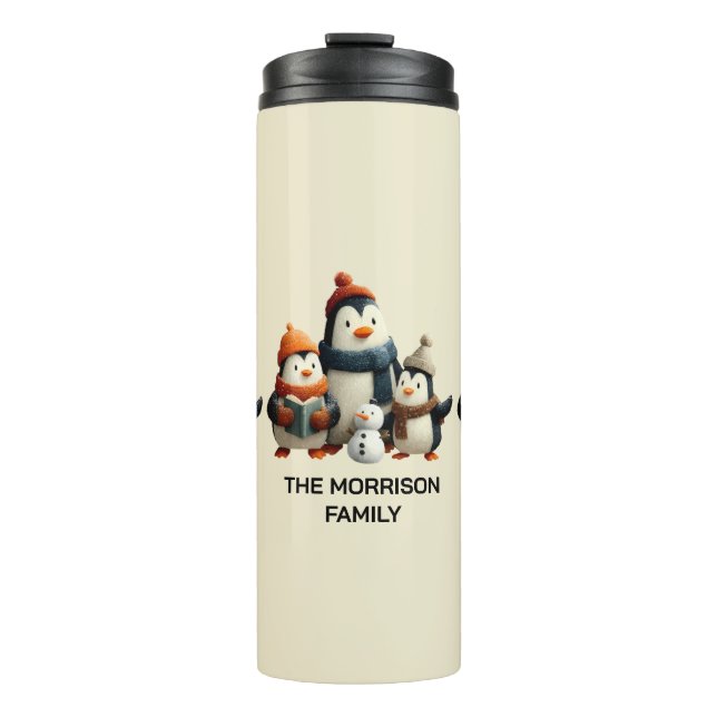Garrafa Térmica Winter Penguin Family with Snowman (Frente)