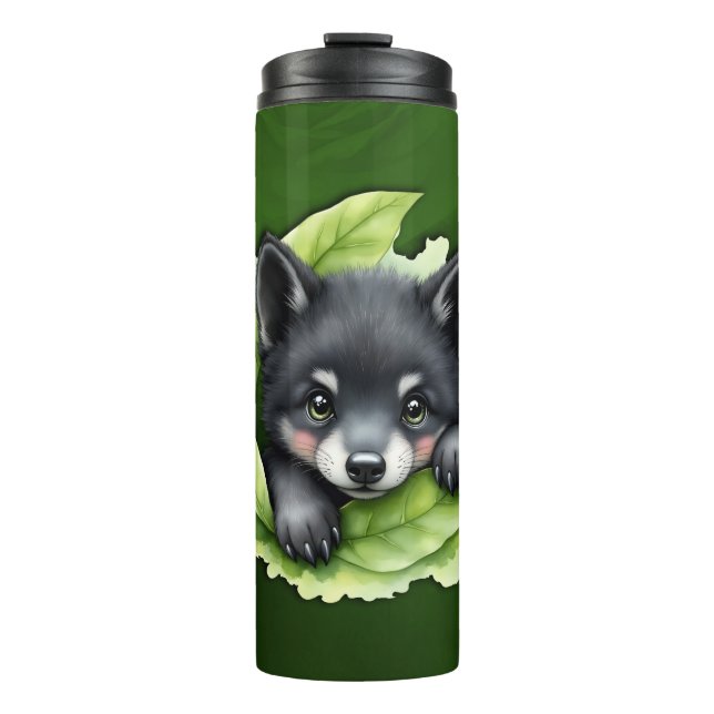 Garrafa Térmica Wolf cub in the green: (Frente)