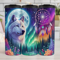 Wolf Dreamcatcher Mystical Sob Céu Lua Brilhante