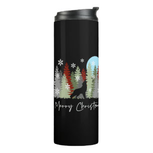 Garrafa Térmica Wolf Howling Na Floresta Feliz Árvores De Natal
