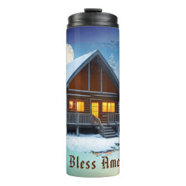 Garrafa Térmica *~* Woods Stream Cabin Night Moon Patriótico