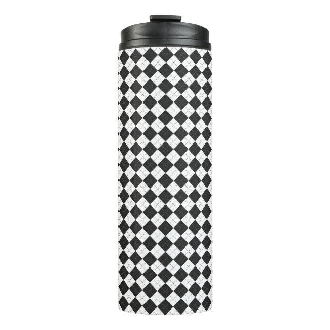 Garrafa Térmica Xadrez de Argyle. Escocês em branco e preto  (Frente)