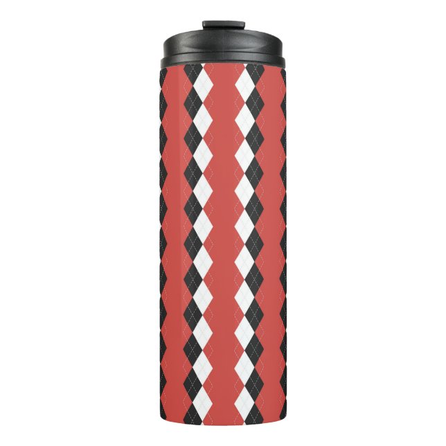 Garrafa Térmica Xadrez de Argyle. Escocês em branco, preto e (Frente)