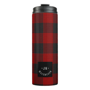Garrafa Térmica Xadrez de Buffalo PixDezines, Monograma Vermelho N