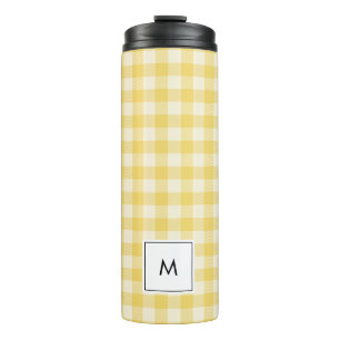 Garrafa Térmica Xadrez de Gingham Amarelo Monograma Tumbler Térmic