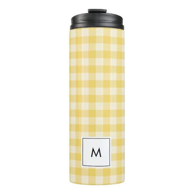 Garrafa Térmica Xadrez de Gingham Amarelo Monograma Tumbler Térmic (Frente)