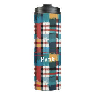 Garrafa Térmica Xadrez de inverno convencida, Vermelho Teal e Amar