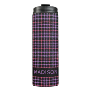 Garrafa Térmica Xadrez de nome personalizado / Padrão de Tartan