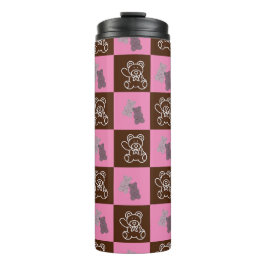 Garrafa Térmica Xadrez e Urso Castanho Elegante