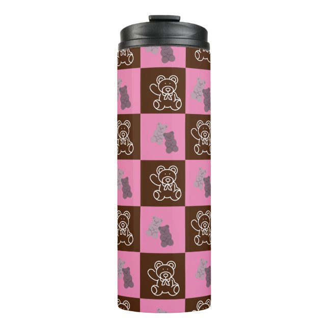 Garrafa Térmica Xadrez e Urso Castanho Elegante (Frente)