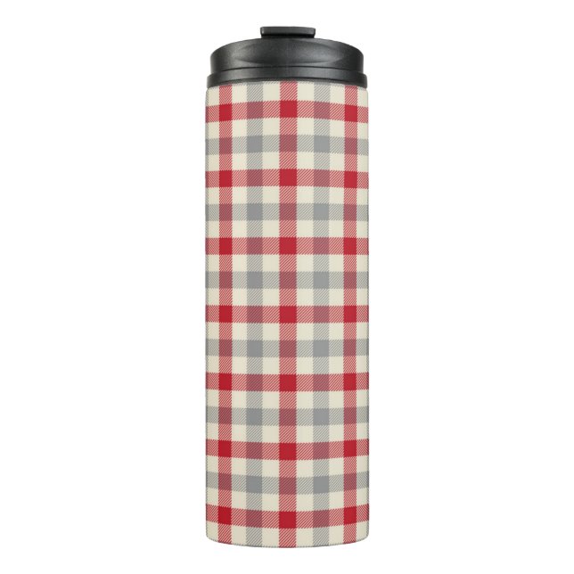 Garrafa Térmica Xadrez estilo fazenda vermelho e cinza (Frente)