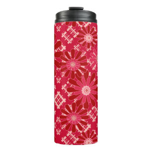 Garrafa Térmica Xadrez, floral, xadrez, vermelho, vermelho, ruivo