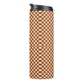 Garrafa Térmica Xadrez Laranja Elegante de Gingham Branco