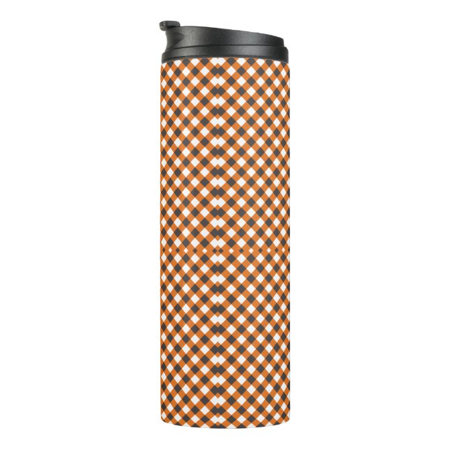 Garrafa Térmica Xadrez Laranja Elegante de Gingham Branco (Rotação à direita)