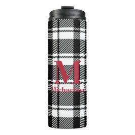 Garrafa Térmica Xadrez Preta e Branca com Nome do Monograma