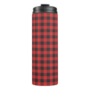 Garrafa Térmica Xadrez Preto Vermelho Plaid Buffalo Lumberjack