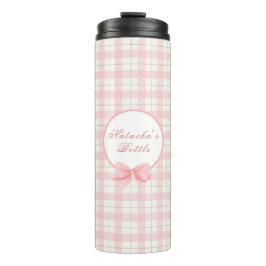 Garrafa Térmica Xadrez rosa-branca Gingham Girl Personalizada