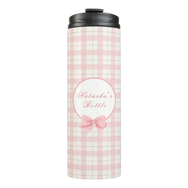 Garrafa Térmica Xadrez rosa-branca Gingham Girl Personalizada (Frente)