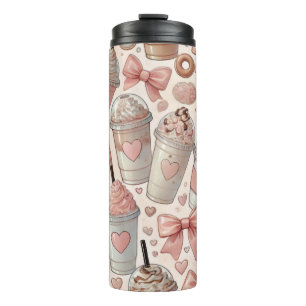 GARRAFA TÉRMICA XÍCARAS DE CAFÉ ROSA PASTEL & MARROM AMOR DE SÃO V
