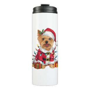 Garrafa Térmica Xmas Lighting Papais noeis Yorkshire Terrier Dog C