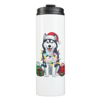 Garrafa Térmica Xmas Lighting Santa Hat Alaskan Rouco Dog Christma