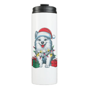 Garrafa Térmica Xmas Lighting Santa Hat American Eskimo Dog Cristo