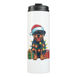 Garrafa Térmica Xmas Lighting Santa Hat Rottweiler no Natal