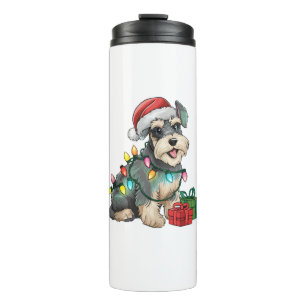 Garrafa Térmica Xmas Lighting Santa Hat Standard Schnauzer Cr