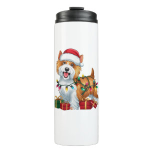 Garrafa Térmica Xmas Lighting Santa Hat Tibetan Terrier Cristo de