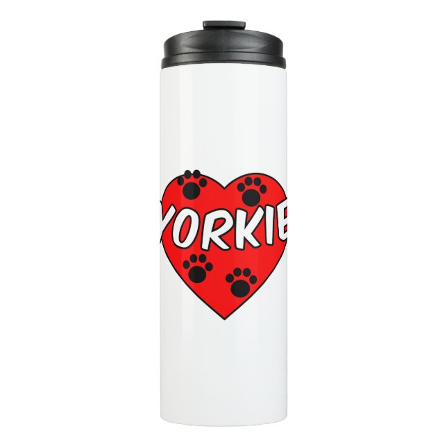 Garrafa Térmica Yorkie Dog Paw Prints E Red Heart (Frente)
