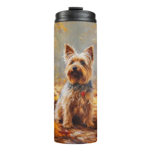 Garrafa Térmica Yorkshire Terrier em Autumn Leaves Cai Inspire (Frente)