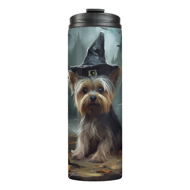 Garrafa Térmica Yorkshire Terrier Pumpkins Halloween Scary (Frente)