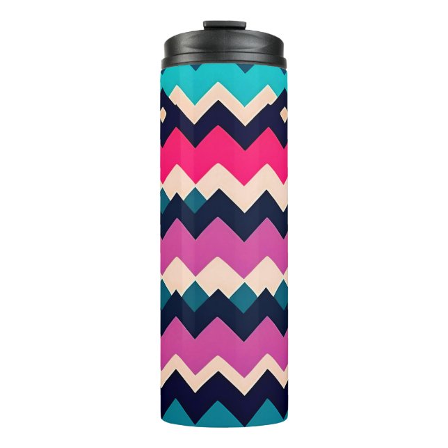 Garrafa Térmica Zigzag Chevron - Design de Padrão Colorido (Frente)